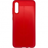 Силиконовый бампер 360 с кожаными вставками для Samsung Galaxy A50 (красный)